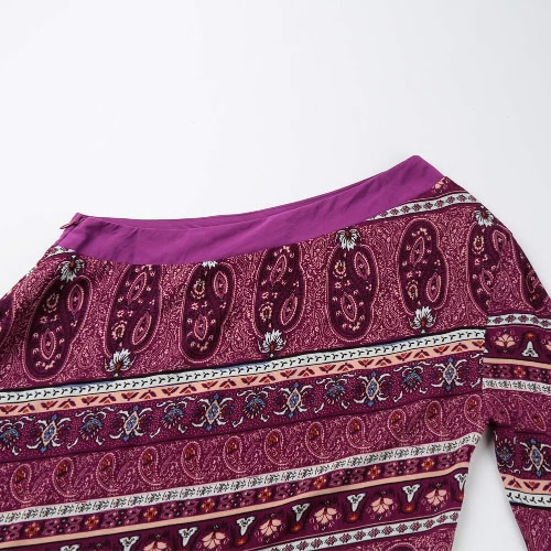 

Women One Shoulder Dress Asymmetrical Hem Print Half Sleeves Side Zipper Boho Swing Dress Purple