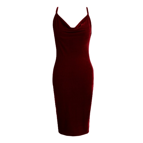 

Женщины Backless Velvet скольжению платье без рукавов бретелек Sexy Bodycon платье Ночной клуб Носите черный / красный / синий