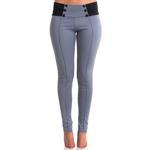 New Fashion Women Slim Pants Elastic Low Waist Buttons Sexy Bodycon Skinny Pencil Leggings Trousers