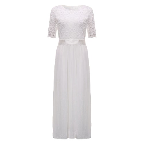 

Women Dress Lace Chiffon Half Sleeve Slim Maxi Long Gown Elegant Princess Evening Party One-Piece