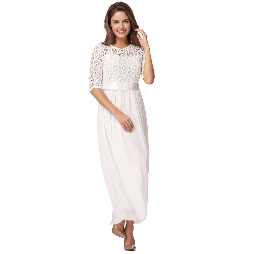 

Lace Chiffon Half Sleeve Slim Long Gown Elegant Evening Party One-Piece