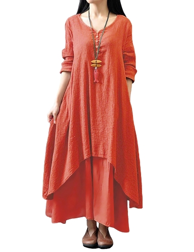 Vestito lungo da lunghezza Boho lungo solido del vestito allentato casuale delle nuove donne di modo
