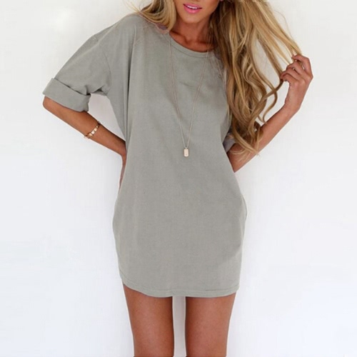 

Casual Loose Dress Solid Color Short Sleeve Ladies Mini Dress