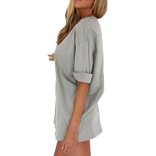 

New Fashion Women Casual Loose Dress Solid Color Short Sleeve Ladies Mini Dress Grey/Black/Khaki