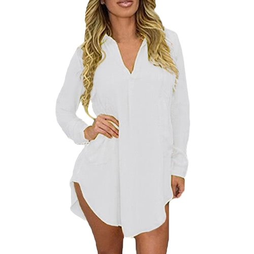 

Fashion Women Spring Shirt Long Sleeve Turn-down Collar Asymmetric Solid Casual Loose Top Blouse