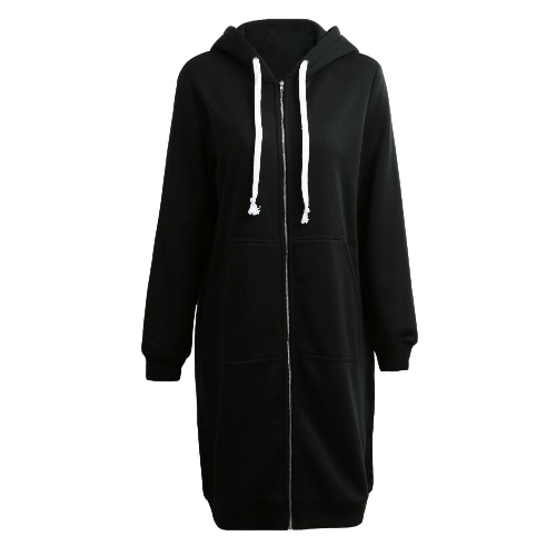 

Fashion Women Hoodie Long Hooded Coat Casual Pockets Solid Jacket