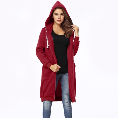 New Fashion Women Hoodie Long Hooded Sweatshirts Coat Casual Pockets Zipper Solid Outerwear Jacket