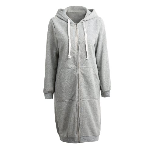 

Fashion Women Hoodie Long Hooded Coat Casual Pockets Solid Jacket