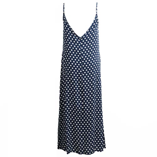 

Women Polka V Neck Sleeveless Loose Maxi Beach Bohemian Vintage Dress