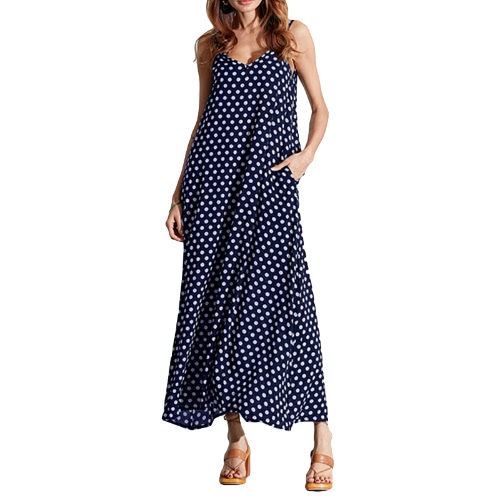 

Women Dress Polka Dot Print V Neck Sleeveless Loose Maxi Long Beach Bohemian Vintage One-Piece