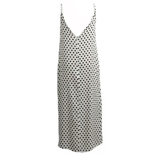 

Women Polka V Neck Sleeveless Loose Maxi Beach Bohemian Vintage Dress