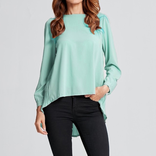 

New Women Chiffon Pleated O-Neck Long Sleeve Asymmetric Casual Blouse