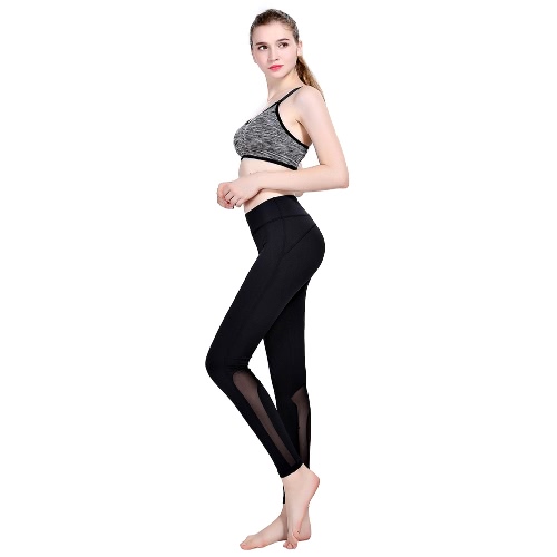 

New Women Sport Yoga Sheer Mesh Splice Stretch Running Bodycon Leggings