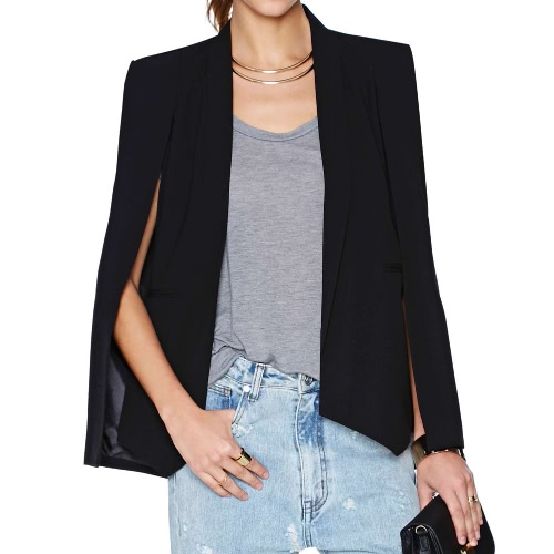 

New Women Cape Blazer Lapel Split Pockets Casual Solid Cloak Coat Suit