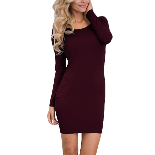 Sexy Women Mini Dress Bodycon Solid O Neck Long Sleeves Casual Elegant Slim Party Red huismerk kopen in de aanbieding Sexy Women Mini Dress Bodycon Solid O Neck Long Sleeves Casual Elegant Slim Party Red huismerk kopen in de aanbieding