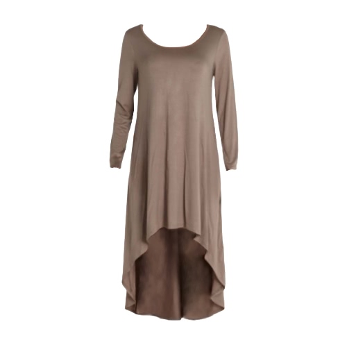 

New Fashion Women Loose Mini Dress Asymmetric Solid Color Long Sleeve O Neck Casual Ruched Dress