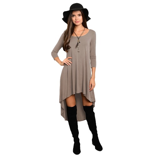 

Fashion Women Asymmetric Solid Color Long Sleeve Casual Ruched Dress