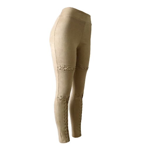 

New Sexy Women Faux Suede Leggings Lace-Up Bandage High Waist Skinny Pants Tights Slim Bodycon Pencil Trousers