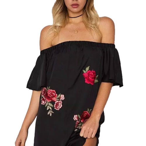 

Sexy Off Shoulder Embroidery Short Sleeve Women's Mini Dress