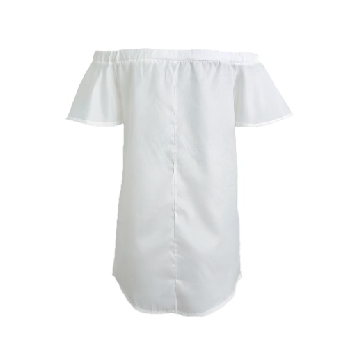 

Fashion Women Slip Dress Off Shoulder Slash Neck Embroidery Short Sleeve Mini Dress White/Black/Blue