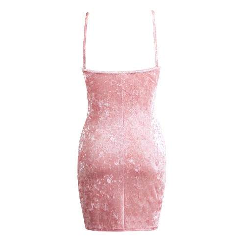 

Сексуальные женщины бархатное платье ремень Choker Погружение шеи Backless Bodycon Ночной клуб партии Мини карандаш платье розовый / бордо