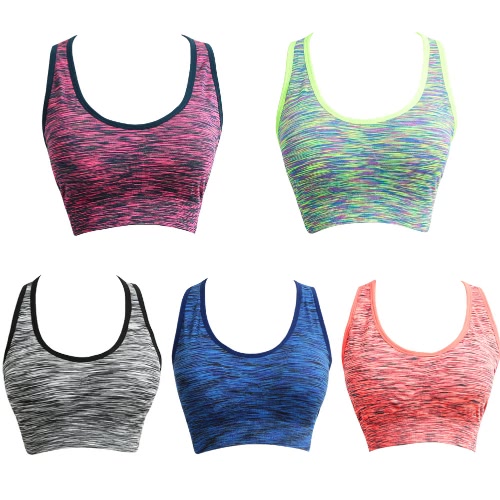 

Women Fitness Yoga Sports Bra Contrast Padded Wire Free Seamless Push Up Running Gym Racerback Vest Top Bra