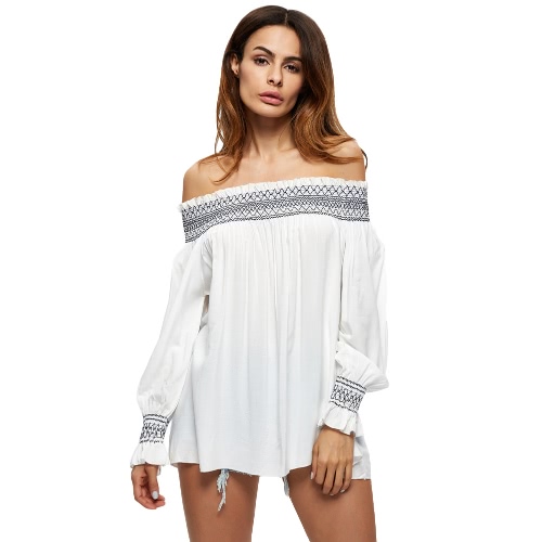 

Новые сексуальные женщины с плеча рубашки кофточки Сборки Backless с длинным рукавом Повседневная Сыпучие Top White
