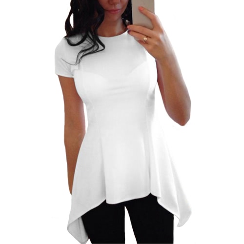 

Fashion Women Irregular Peplum Hem O-Neck Short Sleeve Slim Causal T-Shirt