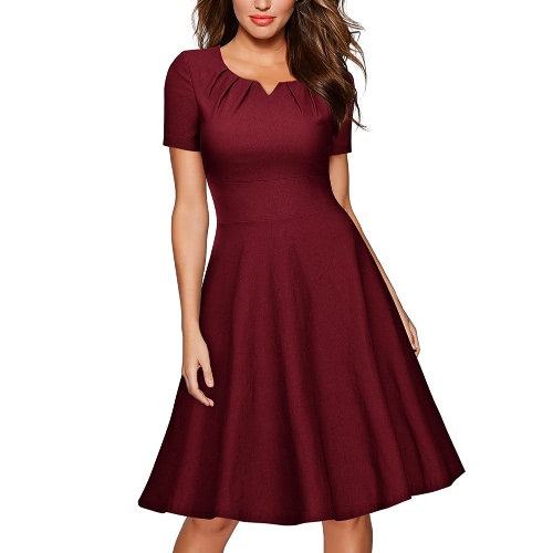 

Vintage Round Neck Rockabilly Short Sleeves Women's Midi Dress