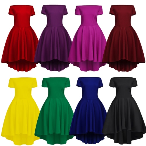 

New Fashion Women Off Shoulder Dress Slash Neck Irregular hem Party A-line Dress