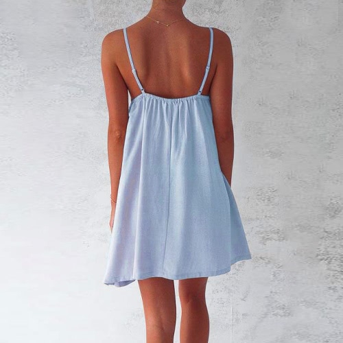 

Новый женский пляж Летний мини платье кисточкой ремень Backless вскользь Сыпучие A-Line платье