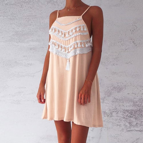 

Beach Summer Tassel Strap Backless Casual Loose A-Line Dress