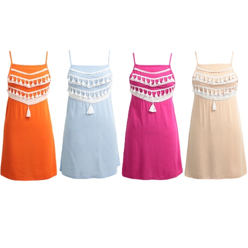 Casual allentato A-Line Dress Beach Nuova estate delle donne del mini vestito della nappa Strap Backless