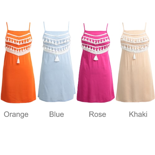 

New Women Beach Summer Mini Dress Tassel Strap Backless Casual Loose A-Line Dress