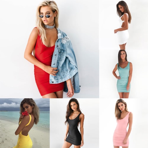 

Sexy Women Backless Dress Sleeveless Bodycon Tank Dress Nightclub Party Bandage Dress Beach Summer Mini Pencil Dress