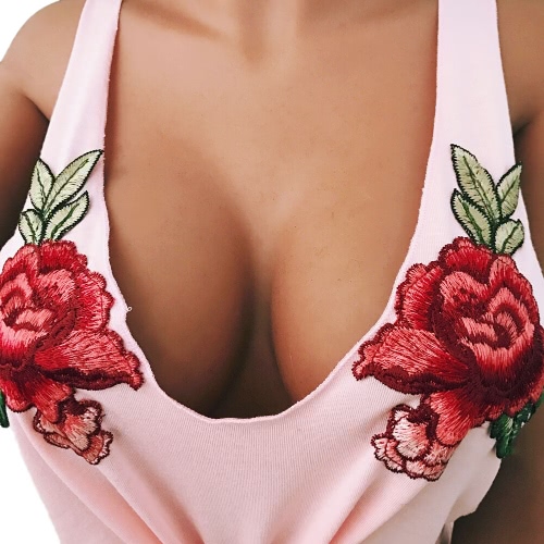 

Sexy Women Vest Crop Floral Embroidery Scoop Neck Sleeveless Blouse