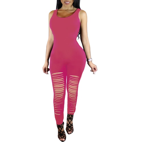 

Sexy Women Sleeveless Ripped Cutout Club One Piece Long Pants Jumpsuit