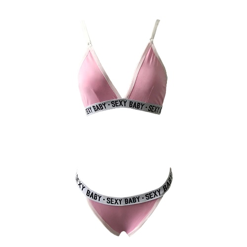 

Sexy Women Lingerie Set Letter Printed Bra Bralette Thong Briefs Two Piece Sleepwear Underwear Suit