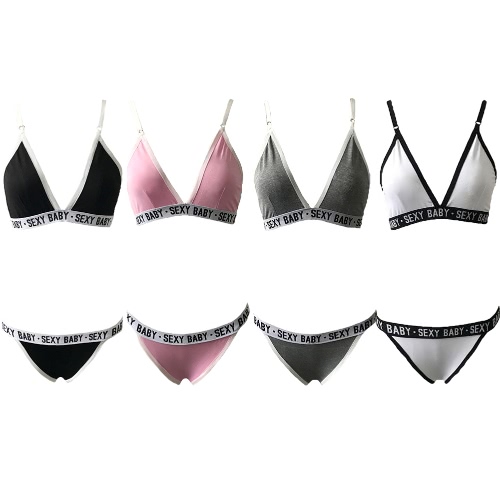 

Sexy Women Lingerie Set Letter Printed Bra Bralette Thong Briefs Two Piece Sleepwear Underwear Suit
