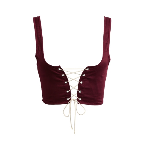 

Women Lace Up Waistband Corset Belt Tank Shoulder Tie Up Eyelet Front Back