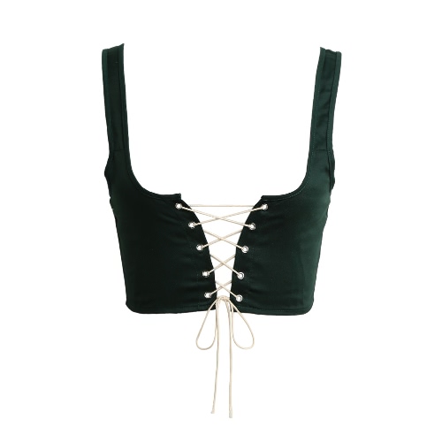 

Women Lace Up Waistband Corset Belt Tank Shoulder Tie Up Eyelet Front Back