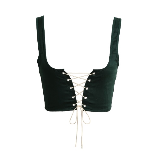 Women Lace Up Waistband Corset Belt Tank Shoulder Tie Up Eyelet Front Back Zipper High Waist Belt