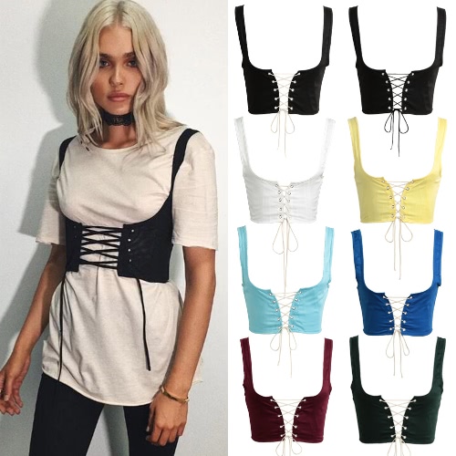 

Women Lace Up Waistband Corset Belt Tank Shoulder Tie Up Eyelet Front Back Zipper High Waist Belt