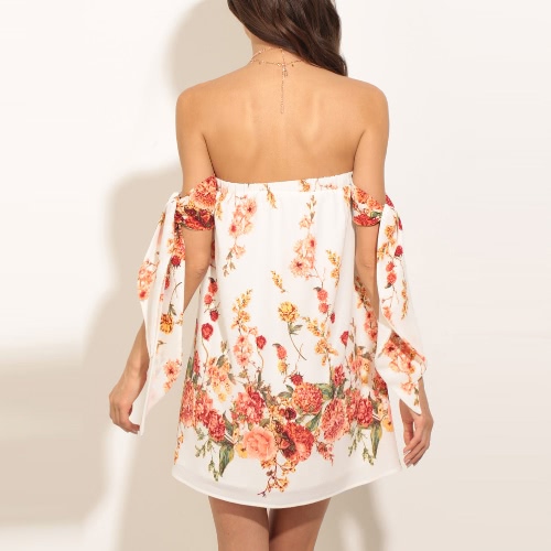 

Новое сексуальное лето женщин мини платье цветочные печать с плеча Backless Casual Beach платье белого