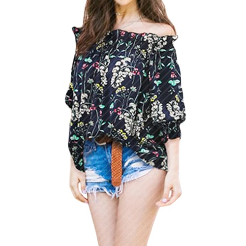 

Fahion Off Shoulder Shirred Slash Neck 3/4 Sleeve Women's Blouse