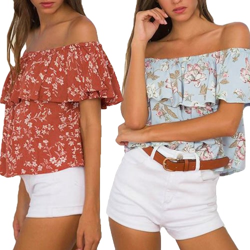 

Летняя блузка с короткими рукавами от Sexy Off Shoulder Floral Print Ruffles