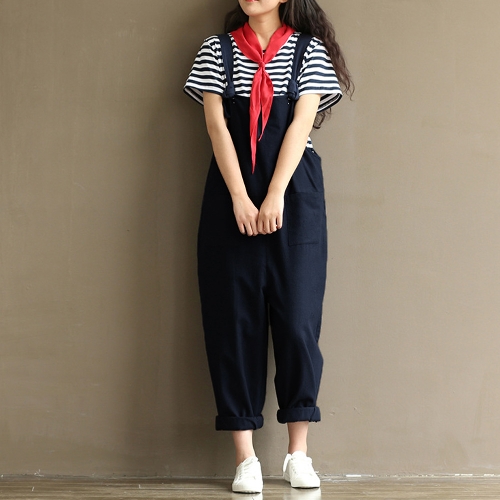

Women Loose Jumpsuit Overalls Solid Sleeveless Pockets Wide Legs Dungarees Playsuit Rompers