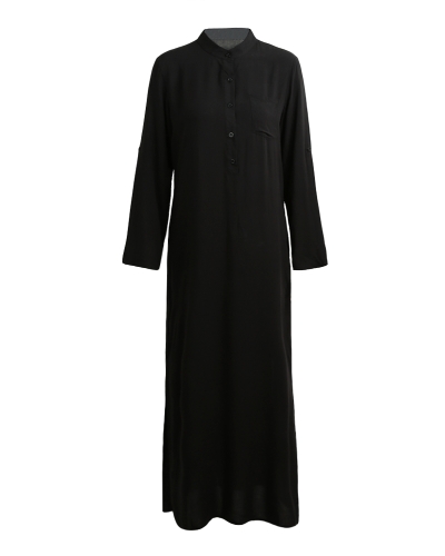 

Retro Elegant Ladies Long Sleeve Stand Collar Solid Women's Maxi Dress