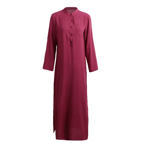 

Retro Elegant Ladies Long Sleeve Stand Collar Solid Women's Maxi Dress