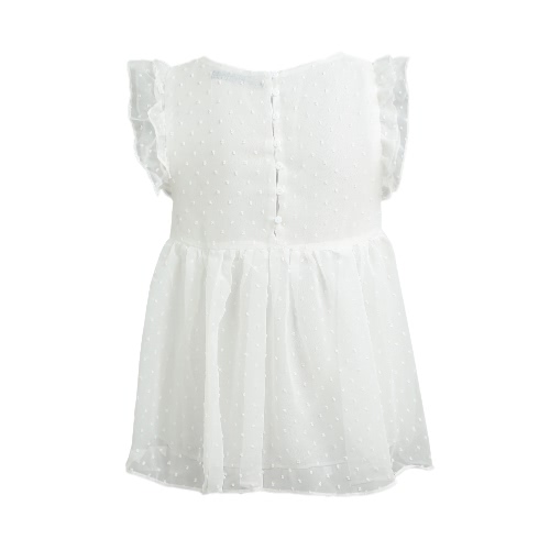 

Новая милая футболка Цветочная вышивка Плиссированная Ruffled Cute без рукавов Vintage Summer Blouse Tops White